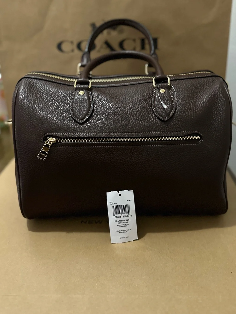 NWT Coach Rowan Large Satchel Bag in Maple CES11